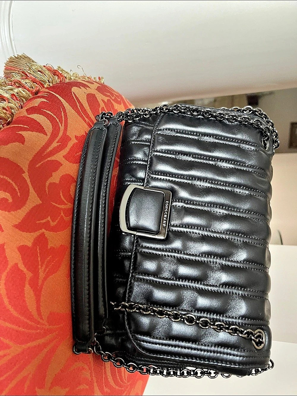 Longchamp Quilted Chain Strap Shoulder Bag in Black